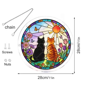 Acrylic cat suncatcher window hanging pendant with chain and screws 28cm diameter decor.