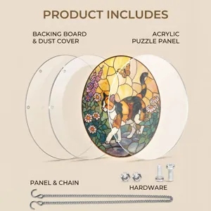 Acrylic cat suncatcher puzzle panel hanging decor set with chain and hardware accessories.