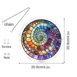 Colorful acrylic spiral mosaic suncatcher window hanging decor with chain and screws.