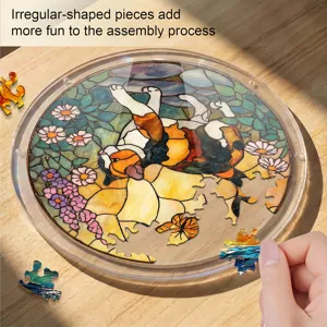 Acrylic stained glass cat jigsaw puzzle suncatcher for window hanging and home decor