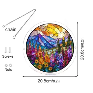 Acrylic stained glass style suncatcher hanging decoration detail with chain screws 20.8cm