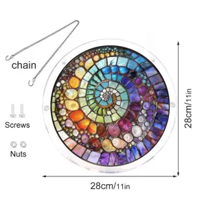 Acrylic Spiral Stained Glass Suncatcher Window Hanging Decor with Chain and Screws 28cm