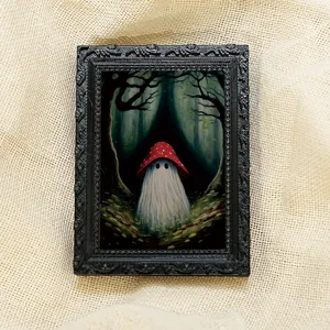 Halloween 3D ghost mushroom fridge magnet detail view, spooky cute decorative photo frame.