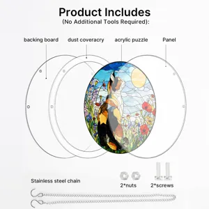 Detailed component diagram of the acrylic stained glass cat suncatcher showing all included hardware parts.