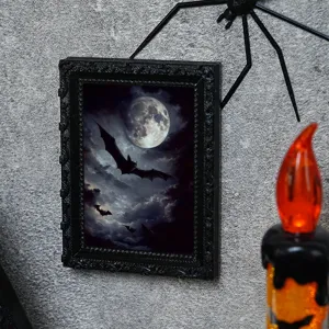 Marco de fotos murciélago luna Halloween imán de nevera, decoración espeluznante detalle.
