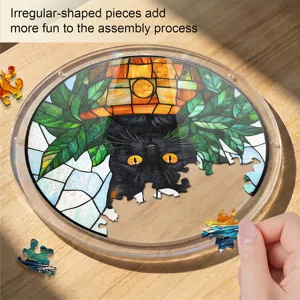 Acrylic cat suncatcher puzzle window hanging, stained glass style decorative piece.