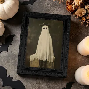 Cadre photo magnétique fantôme 3D Halloween autocollant réfrigérateur en détail.