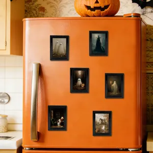 Halloween 3D ghost magnetic fridge stickers and photo frames set for holiday kitchen decor.