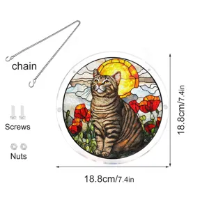 Stained Glass Style Cat Acrylic Suncatcher Window Hanging Plaque with Chain and Screws Set