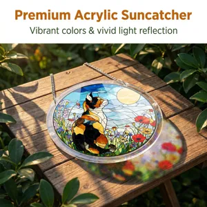 Acrylic suncatcher stained glass cat window hanging floral sun catcher home decor gift.