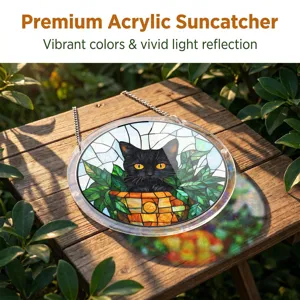 Acrylic black cat suncatcher window hanging stained glass style home decor pendant