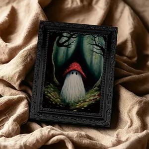 Halloween cute mushroom ghost magnetic photo frame fridge sticker detail closeup view