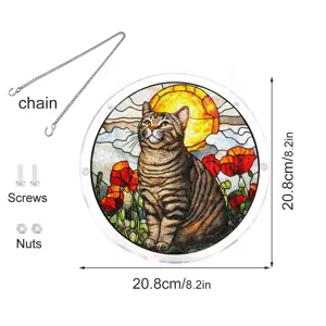 Stained glass acrylic cat suncatcher window hanging pendant with chain and screws 20.8cm