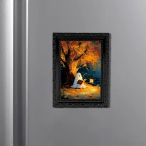 Halloween ghost fridge magnet photo frame, vintage black decorative frame for home decor.