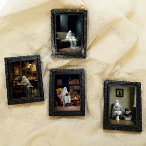 Vue détaillée des cadres photo magnétiques fantôme 3D d'Halloween, déco frigo effrayante.