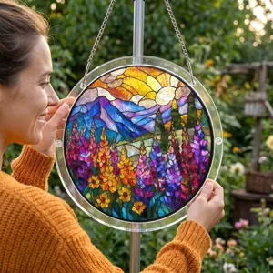 Stained glass acrylic suncatcher window hanging colorful floral landscape decor pendant