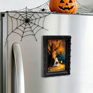 Halloween 3D ghost picture frame refrigerator magnet, vintage black magnetic decor.