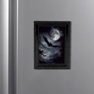Imán de nevera 3D de murciélago de Halloween con marco de fotos negro tallado para decoración.
