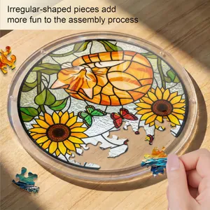 Acrylic cat suncatcher puzzle round window hanging stained glass sunflower jigsaw decor piece