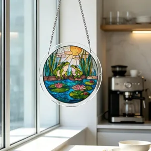 Acrylic stained glass frog suncatcher window hanging pendant for home room and garden decor.