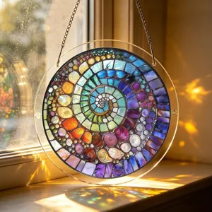 Acrylic stained glass mosaic suncatcher window hanging decoration with spiral colorful pattern