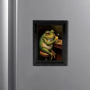 Retro Frosch Bilderrahmen magnetischer Kühlschrankaufkleber, lustige Bar Szene Deko.