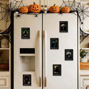 Halloween schwarze Katze Pilz Bilderrahmen Kühlschrankmagnet Set für Heimdekoration.