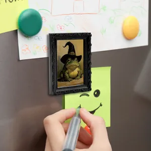 Retro 3D frog fridge magnet in black photo frame with magnetic backing for home kitchen decor