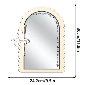 Wooden acrylic decorative mirror with ballerina silhouette and inspirational text 30x24cm