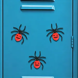 Halloween 3D spider magnetic fridge stickers detail shot showing red spooky devil design.