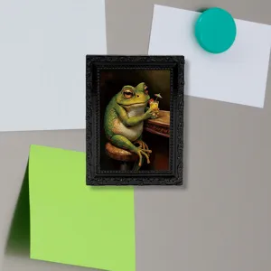 Vintage Frosch Kühlschrankmagnet im Retro-Fotorahmen-Design, lustige Bar-Szene Detailansicht.