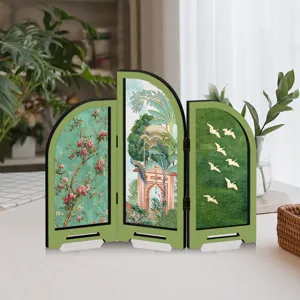 Chinese style mini acrylic folding screen tabletop decoration with exquisite classical art prints.