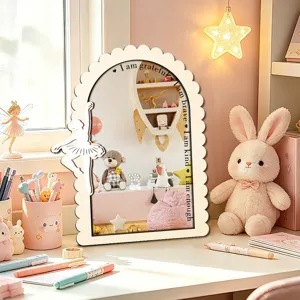 Wooden acrylic mirror tabletop decoration for bedroom, nursery decor with ballerina silhouette.