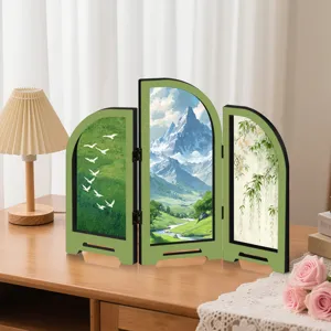 Mini Chinese style folding screen acrylic desk decor ornamental tabletop gift for home.