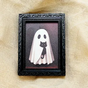 Aimant de réfrigérateur fantôme 3D Halloween cadre noir chat noir mignon fête décor