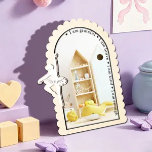 Wooden arch mirror desktop decoration with ballerina silhouette and inspiring quotes for bedroom.