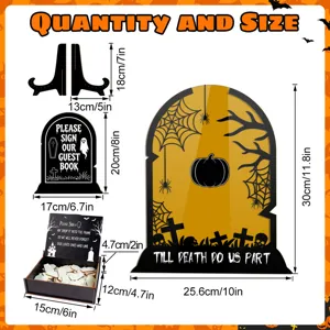 Halloween wedding guest book drop top frame set with tombstone design and signature hearts.