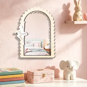 Wooden arched decorative mirror with ballerina and positive quotes for bedroom wall or table.
