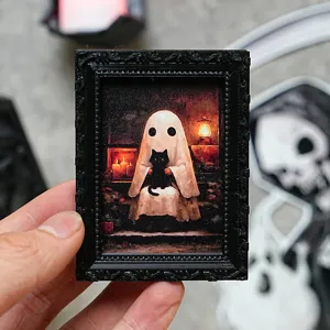 Halloween Fantôme Chat Noir Cadre Photo Magnétique Autocollant Réfrigérateur 3D Décor