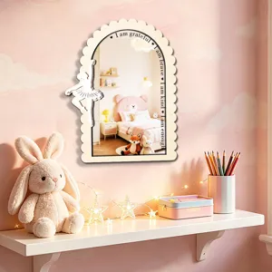 Wooden acrylic decorative mirror wall hanging with cute ballerina silhouette for kids bedroom decor.