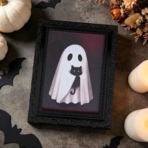 Halloween effrayant 3D fantôme chat noir cadre photo magnétique détail scène décors