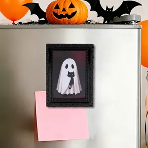 Cadre photo aimant de refrigerateur fantome 3D d'Halloween avec chat noir pour fete.
