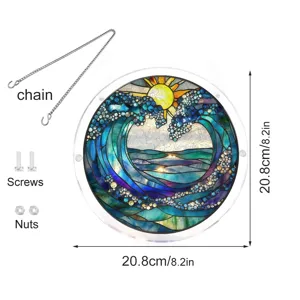 Acrylic suncatcher window hanging ornament ocean wave design with chain and screws 20.8cm