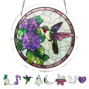 Stained Glass Acrylic Hummingbird Suncatcher Window Hanging Decor Flower Home Ornament
