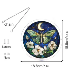 Acrylic moon moth suncatcher window hanging with chain screws, 18.8cm decorative art.
