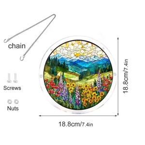 Round Acrylic Stained Glass Suncatcher Window Hanging Pendant with Chain and Screws