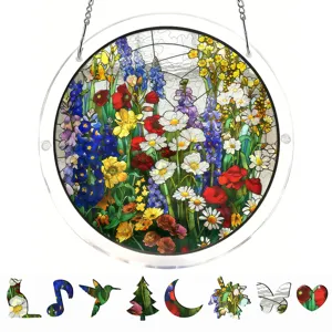 Acrylic Suncatcher Window Hanging Floral Puzzle Decor with Creative Shaped Pieces for Home