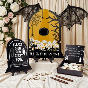 Halloween Wedding Guest Book Tombstone Coffin Wood Acrylic Sign In Drop Box Table Centerpiece Party Decor