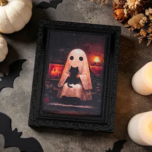 Cadre photo fantôme 3D Halloween aimant de réfrigérateur, autocollant magnétique noir.