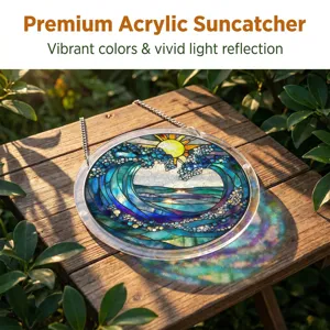 Premium acrylic suncatcher featuring vibrant ocean wave design with beautiful light reflection.